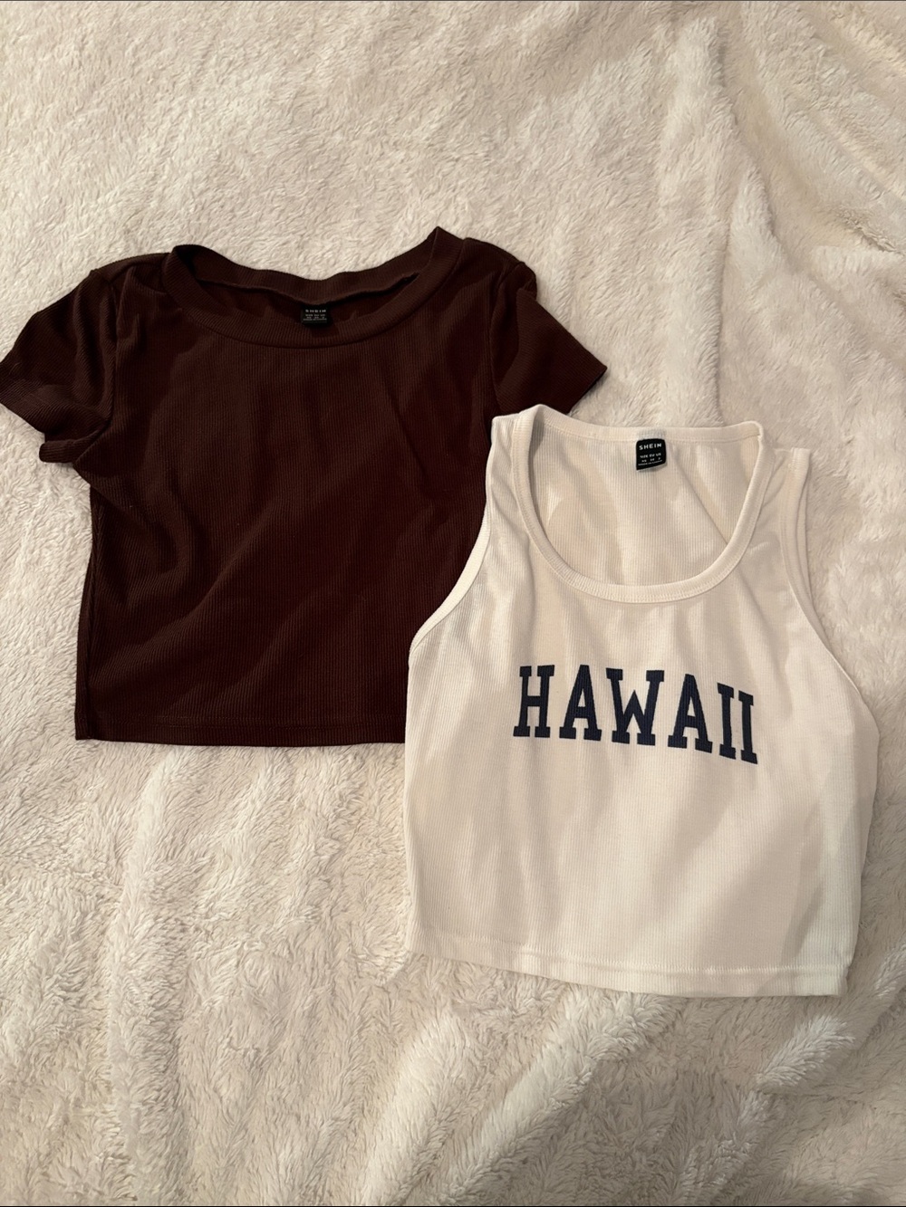 2-Pack Hawaii White Tank & Dark Brown Short Sleeve Crop Top - Casual Set
